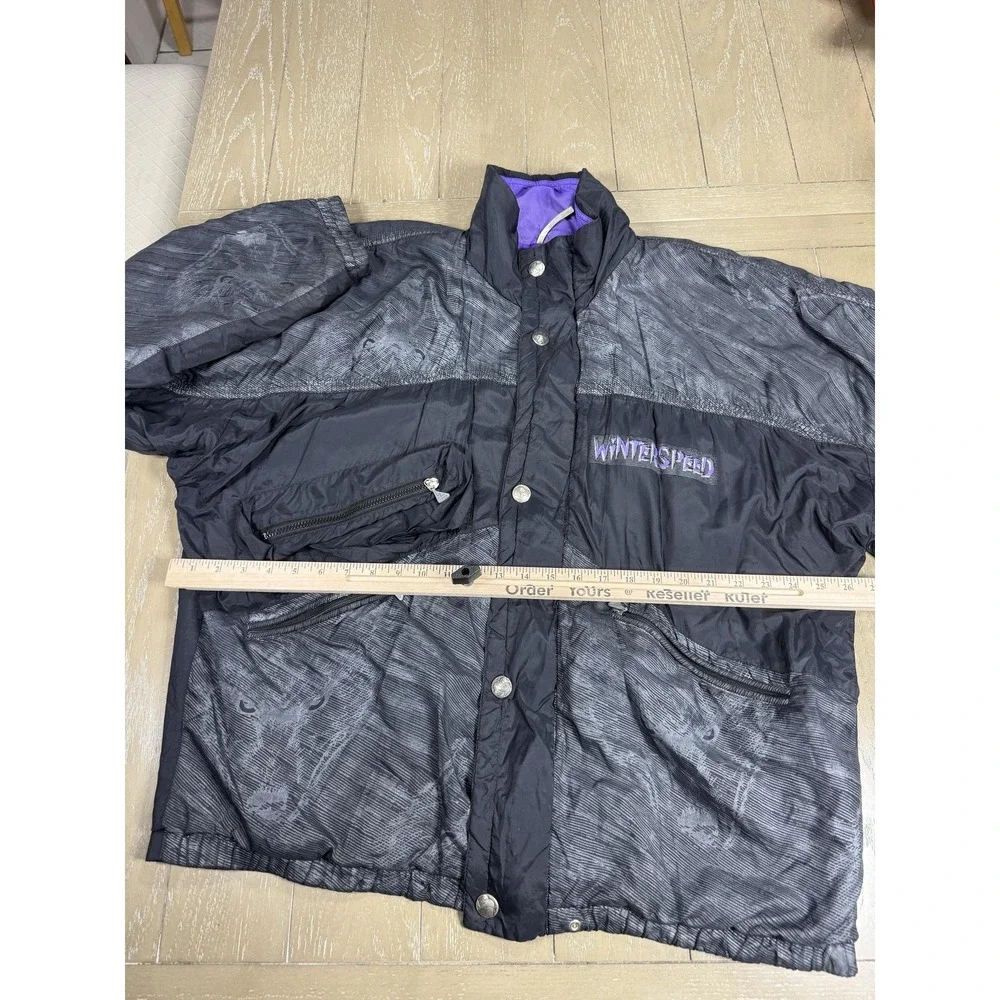 Vintage Luhta Jacket Mens 48 Large Gray Winterspeed Wolf‎ Print Ski Puffer 90s
